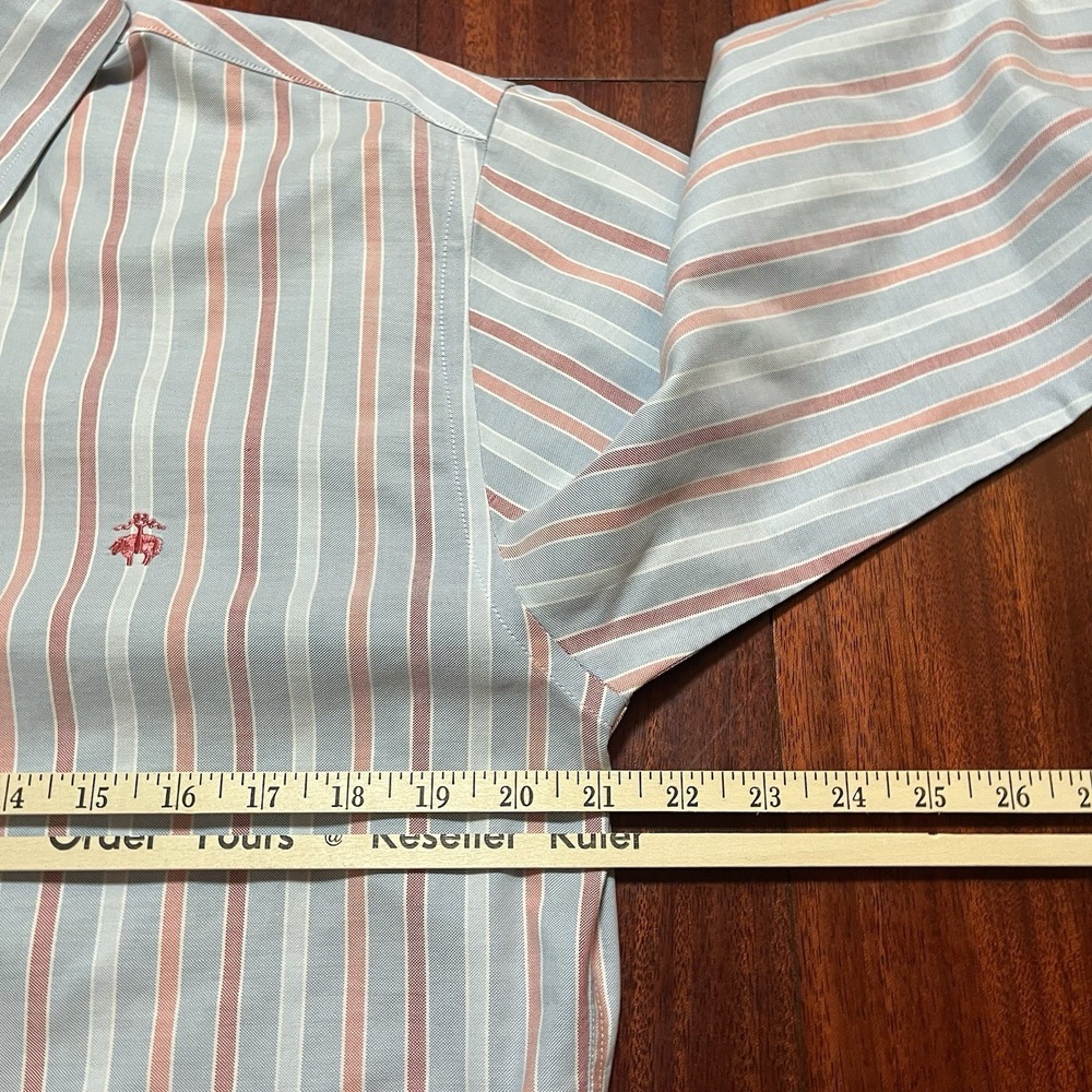 Brooks Brothers Shirt Men Small Blue Pink Striped Regent Fit Button Down READ * - Picture 11 of 13